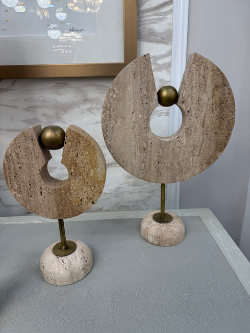 Travertine Circle Antique Brass Set