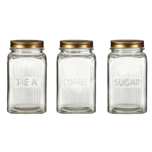 Luca Set of 3 Glass Jars with Gold Finish Lids