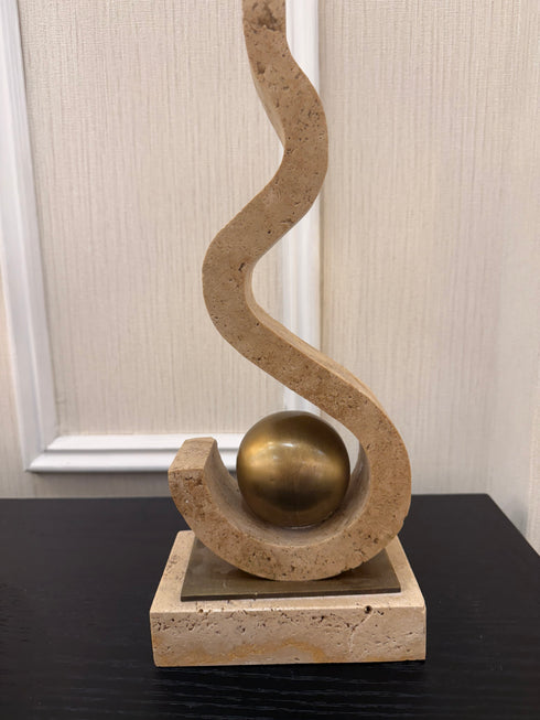 Travertine & Brass Swirl Sculpture