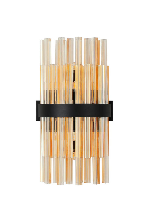 Kade Wall Light Satin Black - Amber Glass