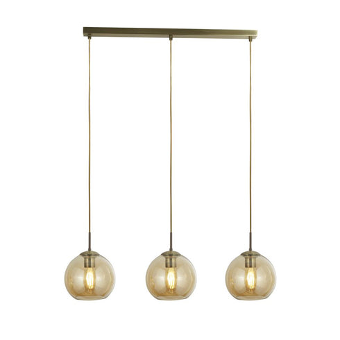 Orbit 3 Light Bar Pendant - Antique Brass & Amber Glass