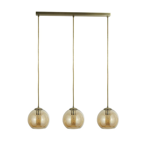 Orbit 3 Light Bar Pendant - Antique Brass & Amber Glass