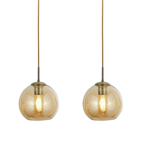 Orbit 3 Light Bar Pendant - Antique Brass & Amber Glass
