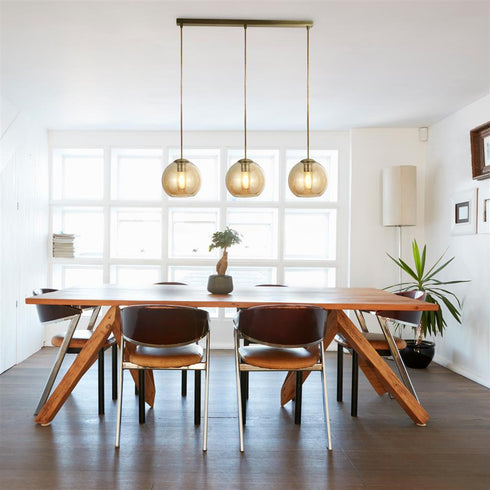 Orbit 3 Light Bar Pendant - Antique Brass & Amber Glass