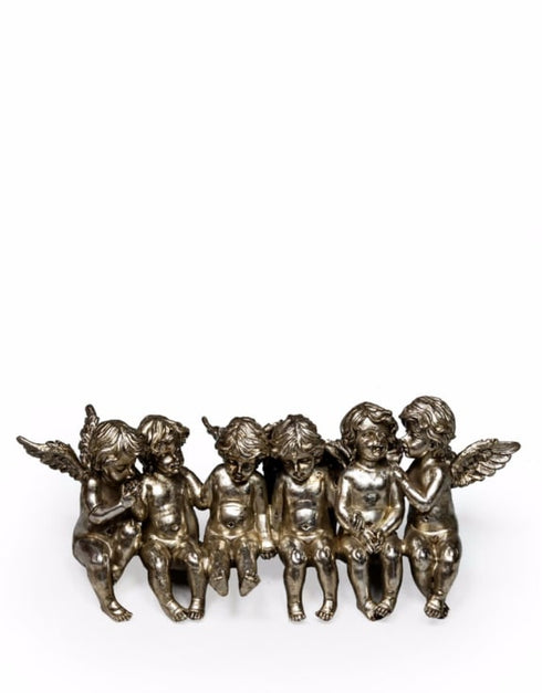 Antique Silver Sitting Row of Cherubs