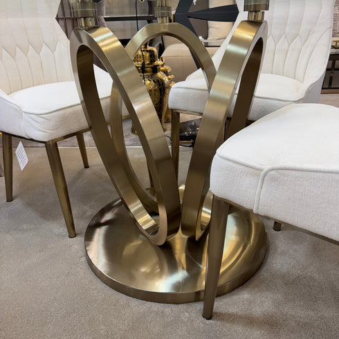 Zara 4 Seater Round Dining Table Gold - Clear Glass