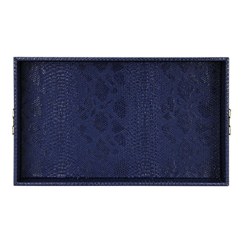 Navy Croc Leather Tray Geo Gold