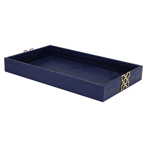 Navy Croc Leather Tray Geo Gold