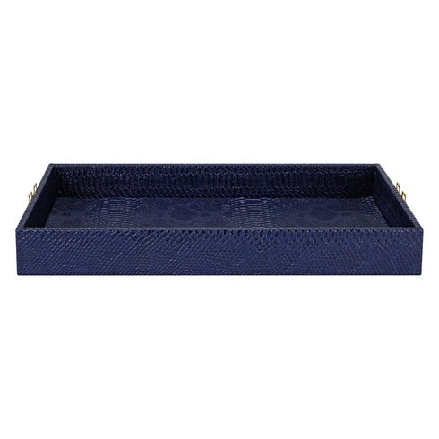 Navy Croc Leather Tray Geo Gold