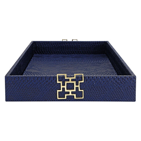 Navy Croc Leather Tray Geo Gold