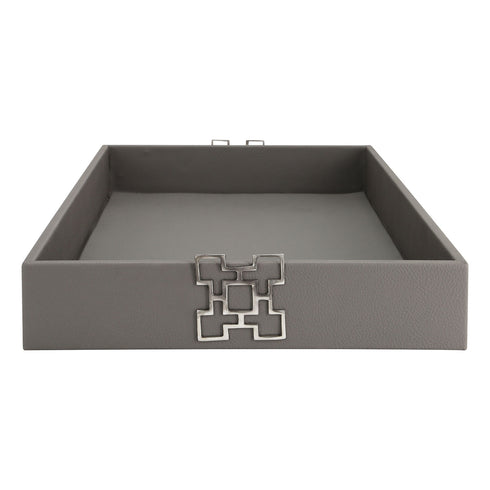 Grey Leather Tray - Geo Silver