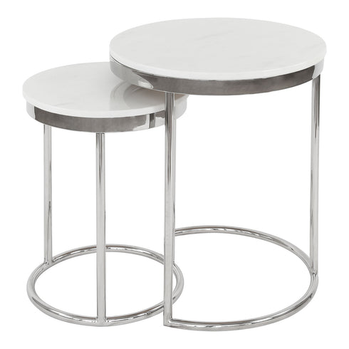Hudson 2pc Nest End Table Stainless Steel - White Marble
