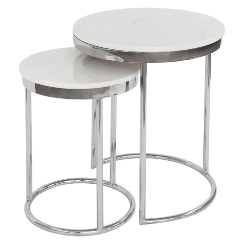 Hudson 2pc Nest End Table Stainless Steel - White Marble