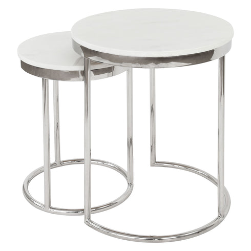 Hudson 2pc Nest End Table Stainless Steel - White Marble