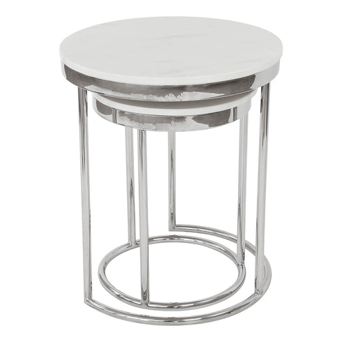 Hudson 2pc Nest End Table Stainless Steel - White Marble