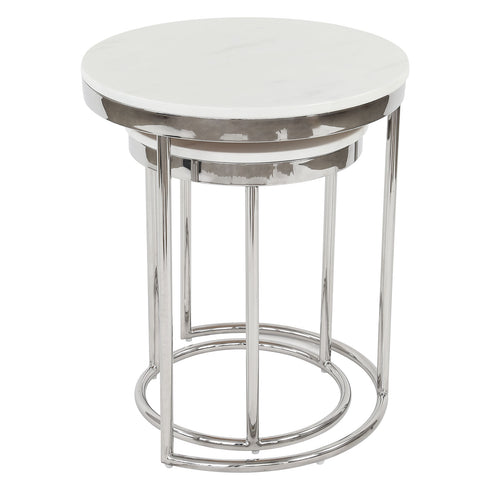 Hudson 2pc Nest End Table Stainless Steel - White Marble