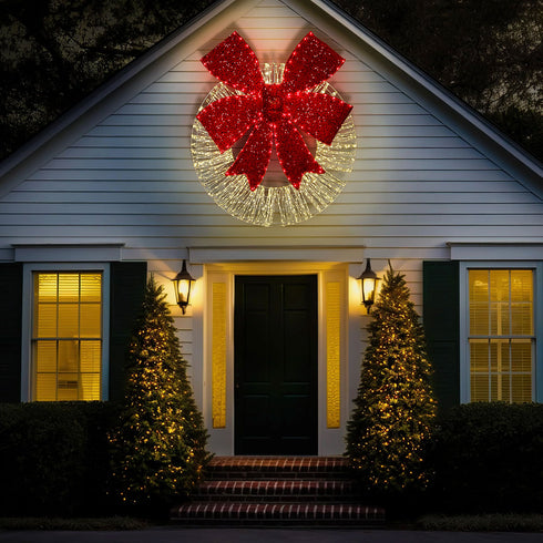 Dewdrop Light Up Wreath with Red Velvet Bow 97cm