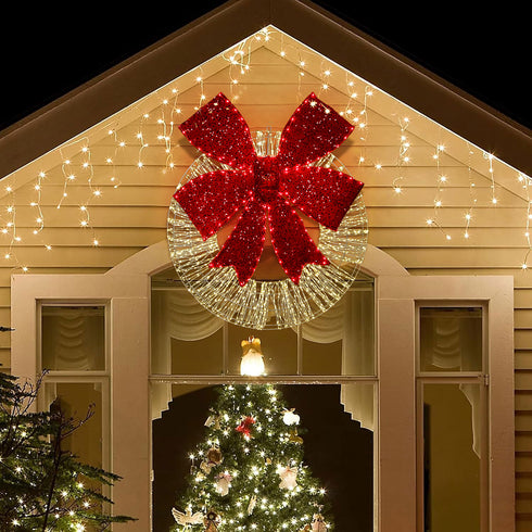 Dewdrop Light Up Wreath with Red Velvet Bow 97cm