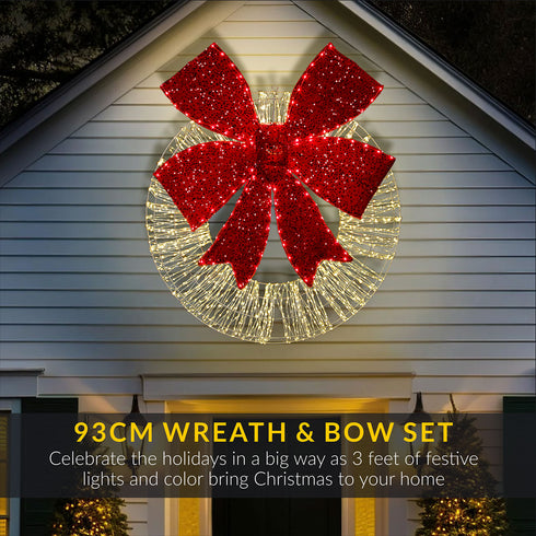 Dewdrop Light Up Wreath with Red Velvet Bow 97cm
