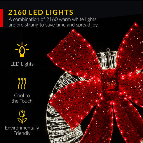 Dewdrop Light Up Wreath with Red Velvet Bow 97cm