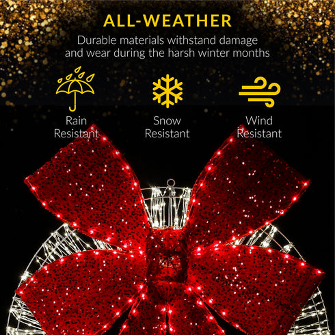 Dewdrop Light Up Wreath with Red Velvet Bow 97cm