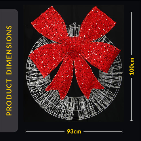 Dewdrop Light Up Wreath with Red Velvet Bow 97cm