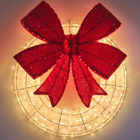 Dewdrop Light Up Wreath with Red Velvet Bow 97cm