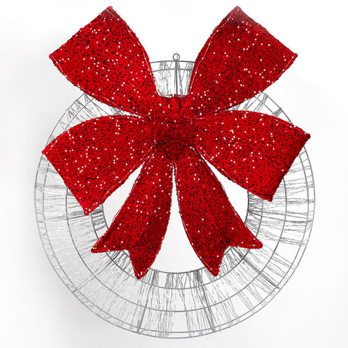 Dewdrop Light Up Wreath with Red Velvet Bow 97cm