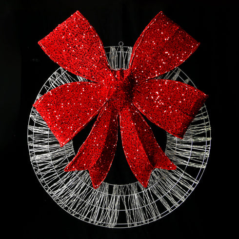 Dewdrop Light Up Wreath with Red Velvet Bow 97cm