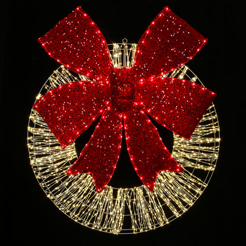 Dewdrop Light Up Wreath with Red Velvet Bow 97cm