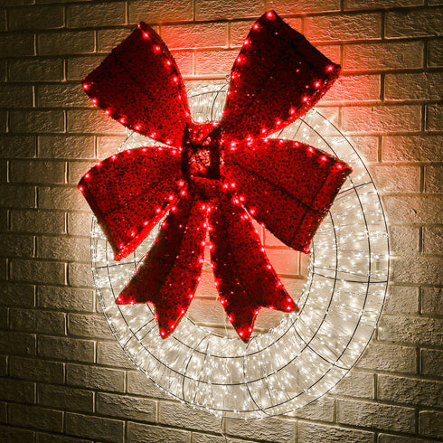 Dewdrop Light Up Wreath with Red Velvet Bow 97cm