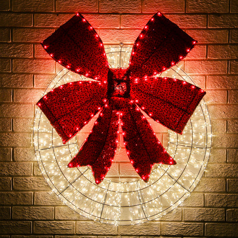 Dewdrop Light Up Wreath with Red Velvet Bow 97cm