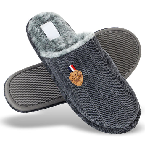 Mens Slip On Faux Fur Mule Slipper - Black