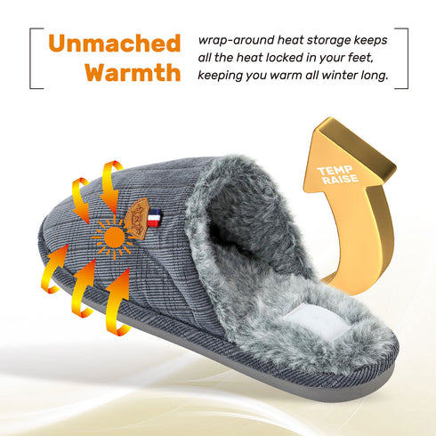 Mens Slip On Faux Fur Mule Slipper - Grey