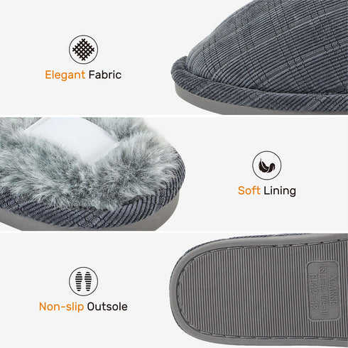 Mens Slip On Faux Fur Mule Slipper - Black