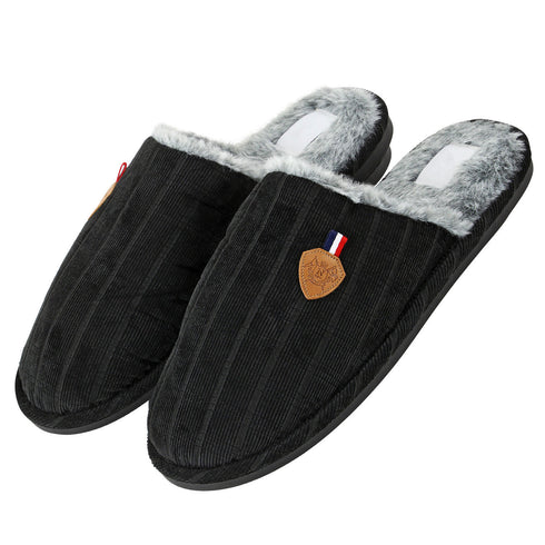 Mens Slip On Faux Fur Mule Slipper - Black