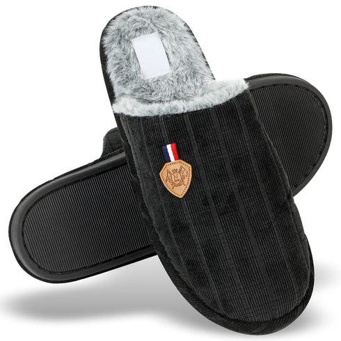 Mens Slip On Faux Fur Mule Slipper - Grey