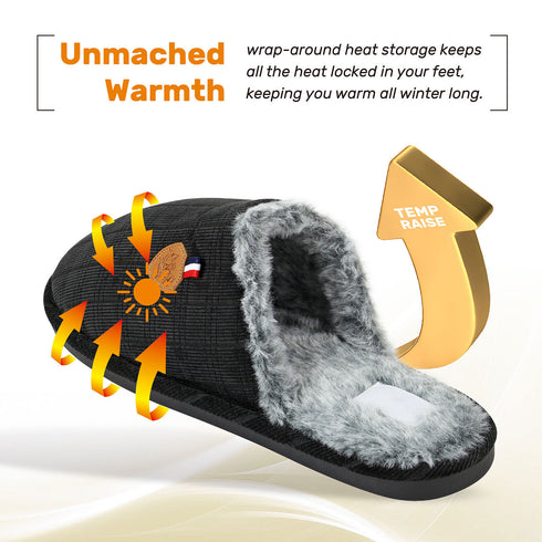 Mens Slip On Faux Fur Mule Slipper - Black