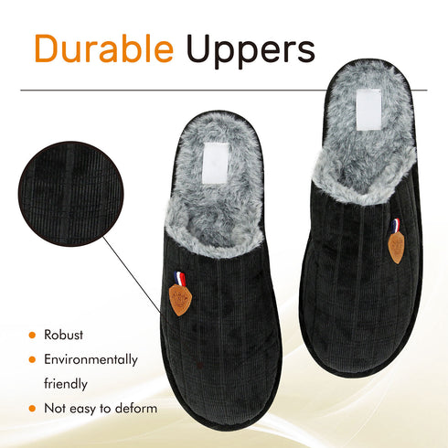 Mens Slip On Faux Fur Mule Slipper - Black