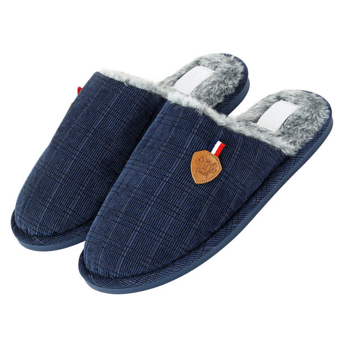 Mens Slip On Faux Fur Mule Slipper - Black