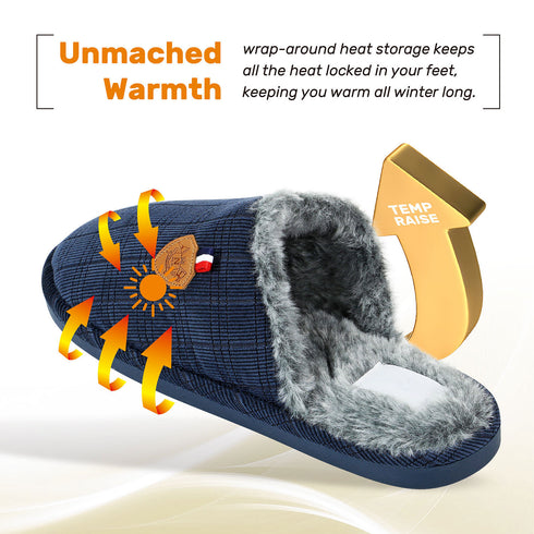 Mens Slip On Faux Fur Mule Slipper - Navy