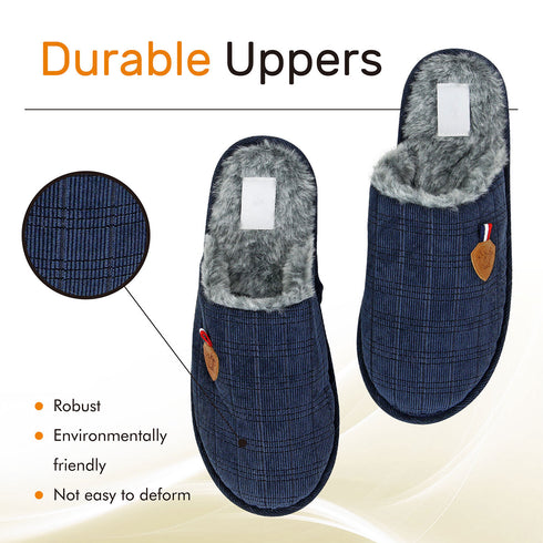 Mens Slip On Faux Fur Mule Slipper - Navy