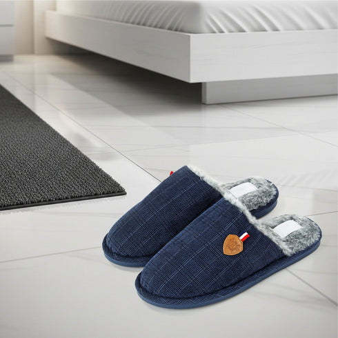 Mens Slip On Faux Fur Mule Slipper - Black