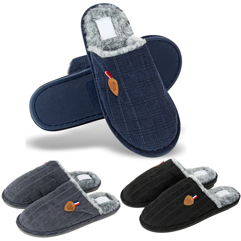 Mens Slip On Faux Fur Mule Slipper - Black