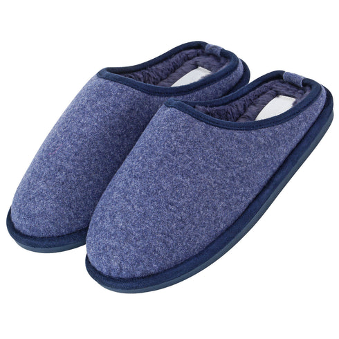 Mens Slip On Fleece Faux Fur Mule Slipper - Black