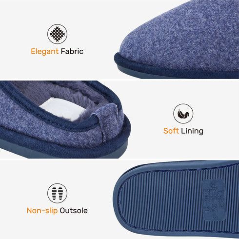 Mens Slip On Fleece Faux Fur Mule Slipper - Navy