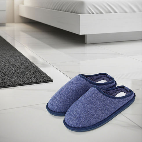 Mens Slip On Fleece Faux Fur Mule Slipper - Black