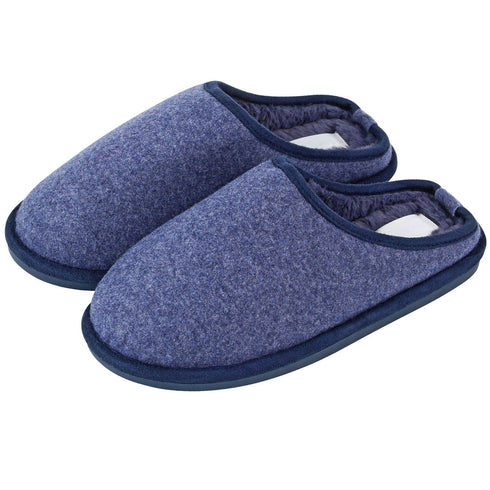 Mens Slip On Fleece Faux Fur Mule Slipper - Navy