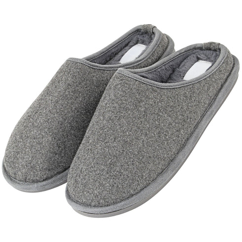 Mens Slip On Fleece Faux Fur Mule Slipper - Grey