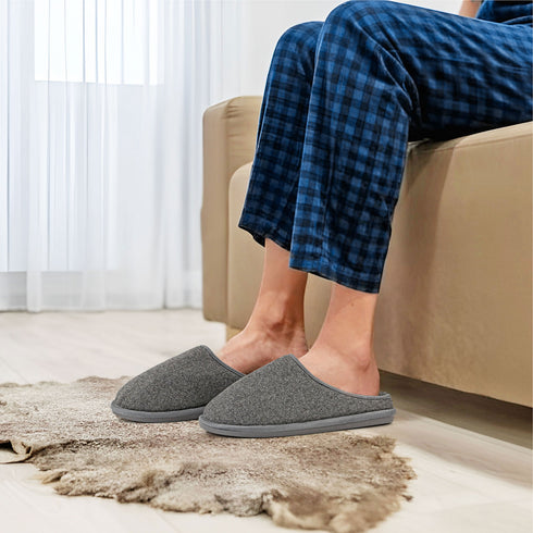 Mens Slip On Fleece Faux Fur Mule Slipper - Black